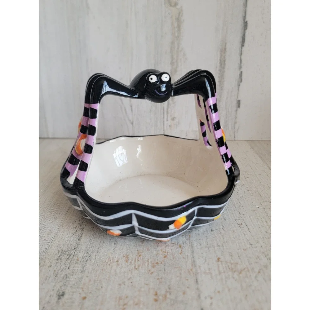 Halloween ceramic spider candy corn bowl dish spider web Unique Home decor